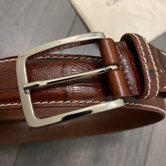 Canali Brown Leather Embossed Belt Size 115/130 - Picture 3 of 7